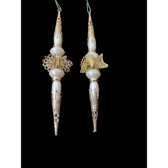 Set of 2 Pairs Pearl and Gold Acrylic and Metal Ornaments Christmas or Wedding - Picture 11 of 13